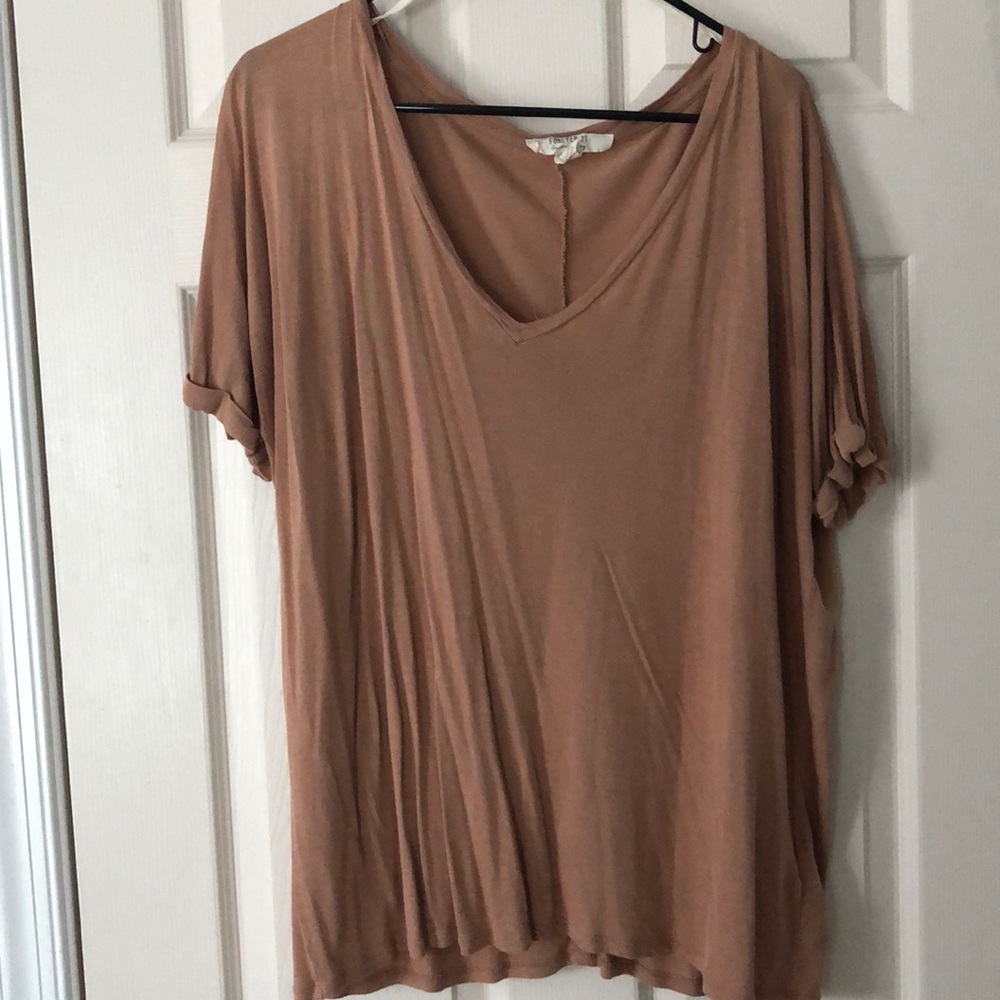Flowy Tan Tee with Rolled Sleeves